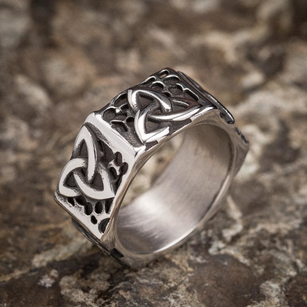 Hexagonal Stainless Steel Triquetra Ring-Viking Ring-Norse Spirit