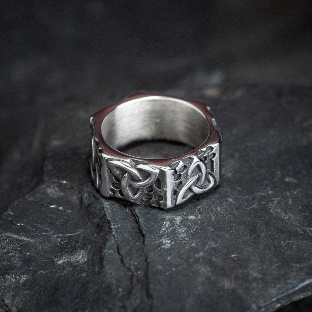 Hexagonal Stainless Steel Triquetra Ring-Viking Ring-Norse Spirit