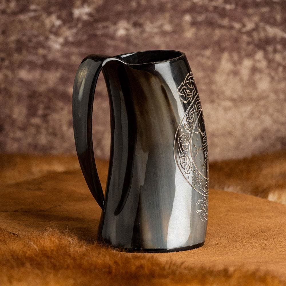 Horn Mug With Helm of Awe Design-Viking Drinking Horn-Norse Spirit