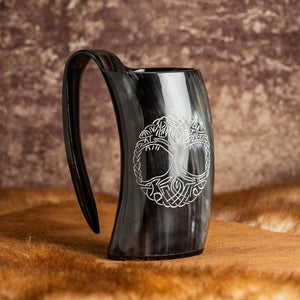 Horn Mug With Tree of Life / Yggdrasil Design-Viking Drinking Horn-Norse Spirit