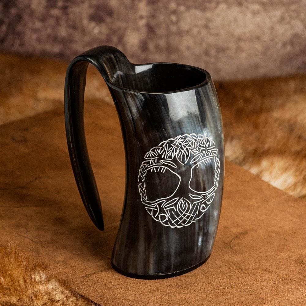 Horn Mug With Tree of Life / Yggdrasil Design-Viking Drinking Horn-Norse Spirit