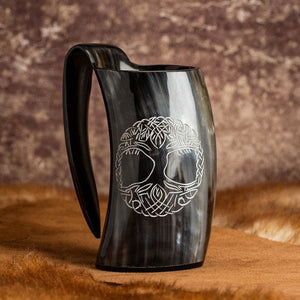 Horn Mug With Tree of Life / Yggdrasil Design-Viking Drinking Horn-Norse Spirit