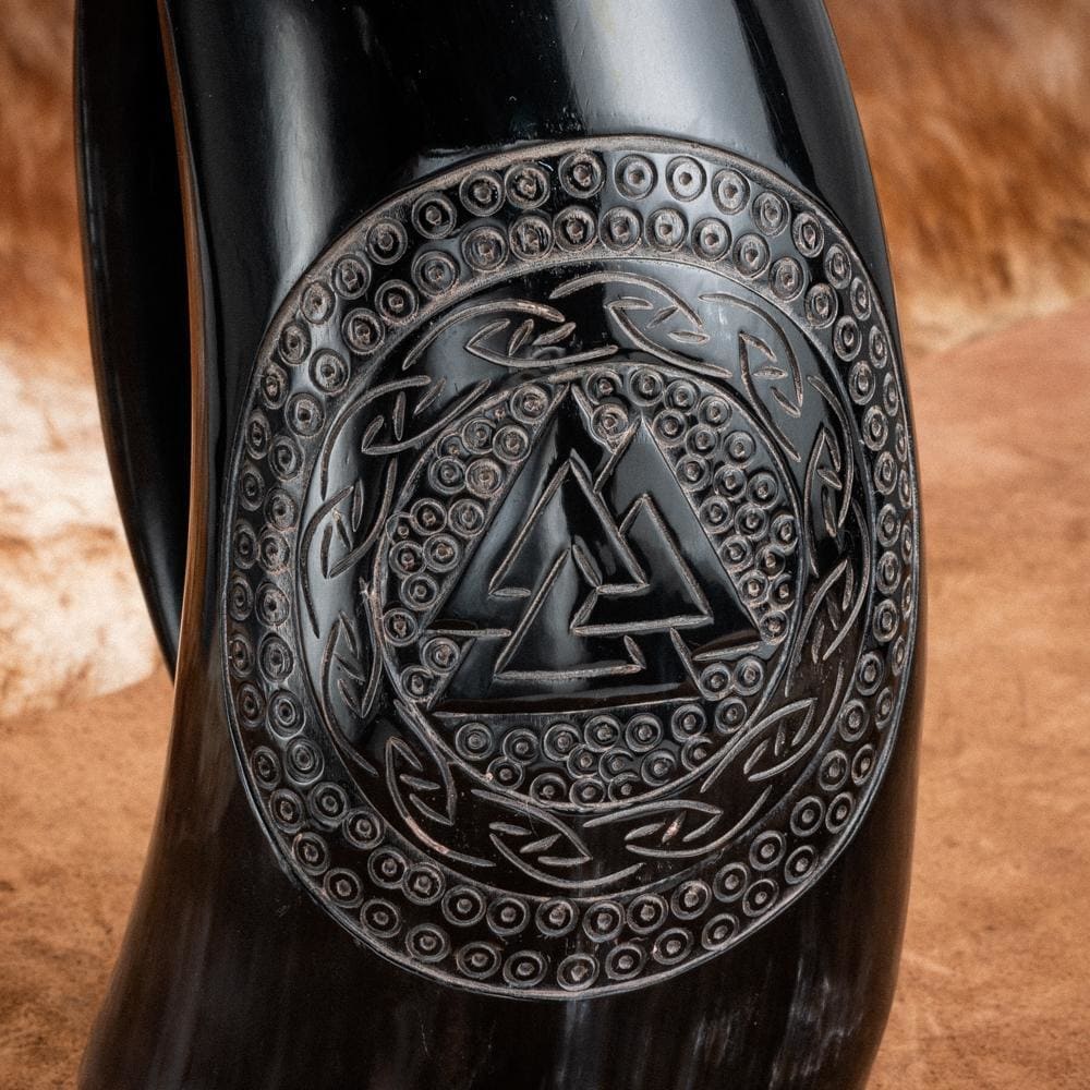 Horn Mug With Valknut and Celtic Scroll Design-Viking Drinking Horns and Mugs-Norse Spirit