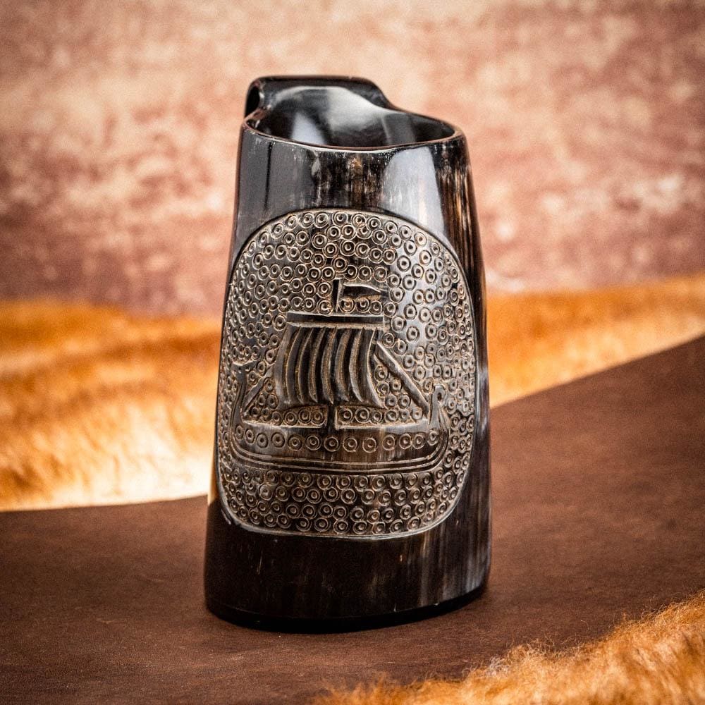 Horn Mug With Viking Longship Design-Viking Drinking Horn-Norse Spirit