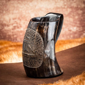 Horn Mug With Viking Longship Design-Viking Drinking Horn-Norse Spirit