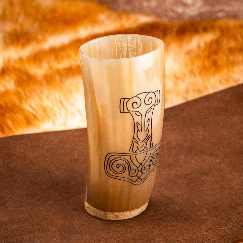 Horn Tumbler With Mjolnir Design-Viking Drinking Horn-Norse Spirit