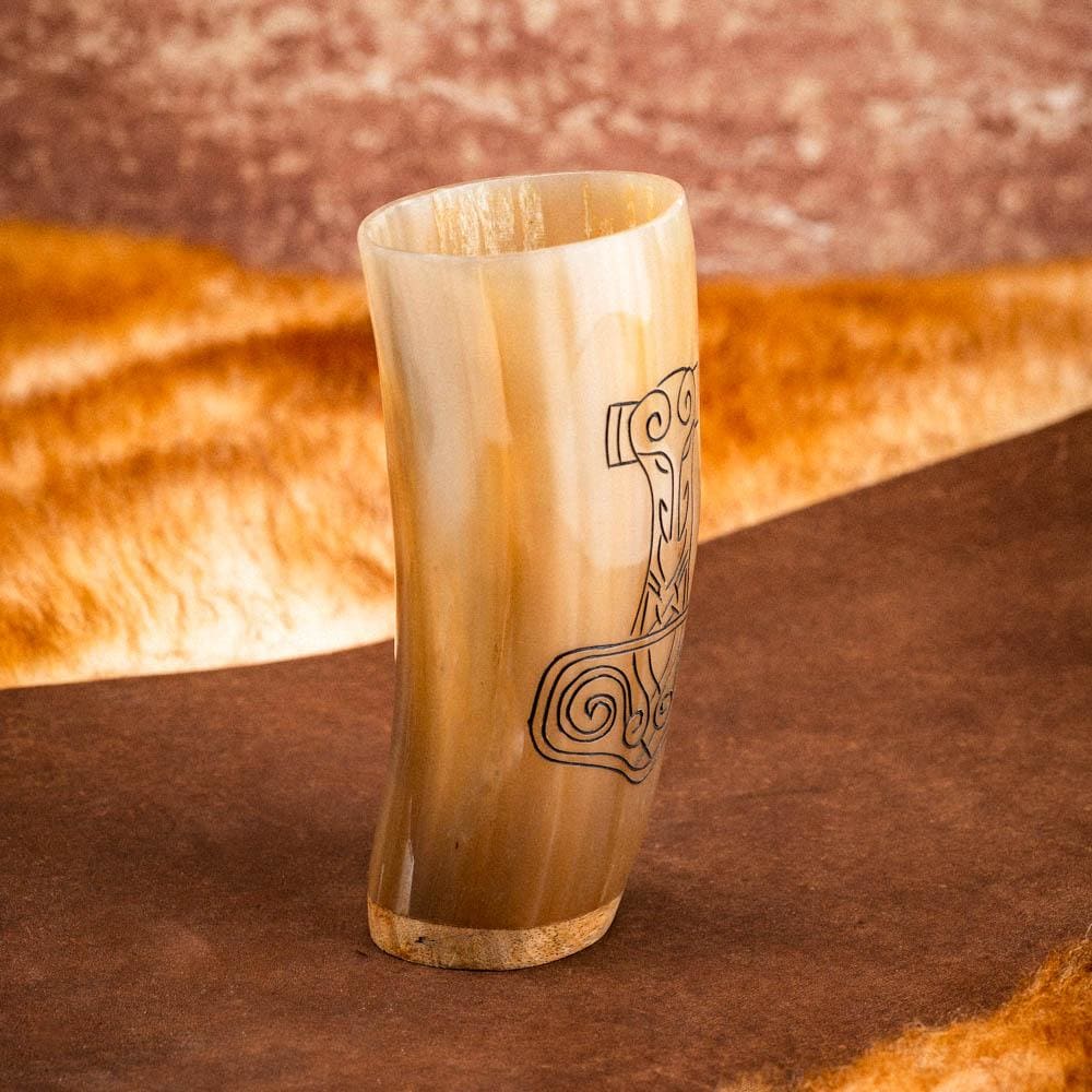 Horn Tumbler With Mjolnir Design-Viking Drinking Horn-Norse Spirit