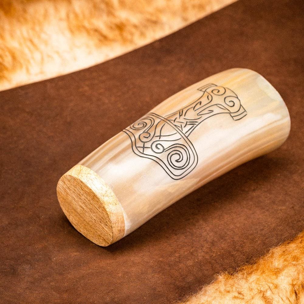 Horn Tumbler With Mjolnir Design - Norse Spirit