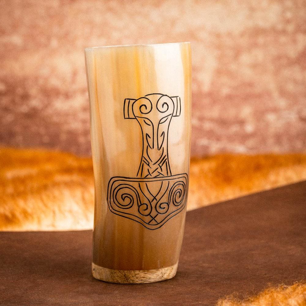 Horn Tumbler With Mjolnir Design-Viking Drinking Horn-Norse Spirit