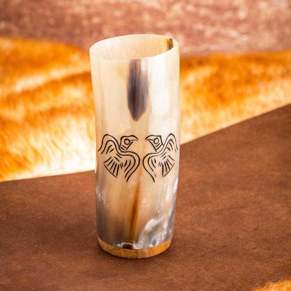 Horn Tumbler With Raven Design-Viking Drinking Horn-Norse Spirit