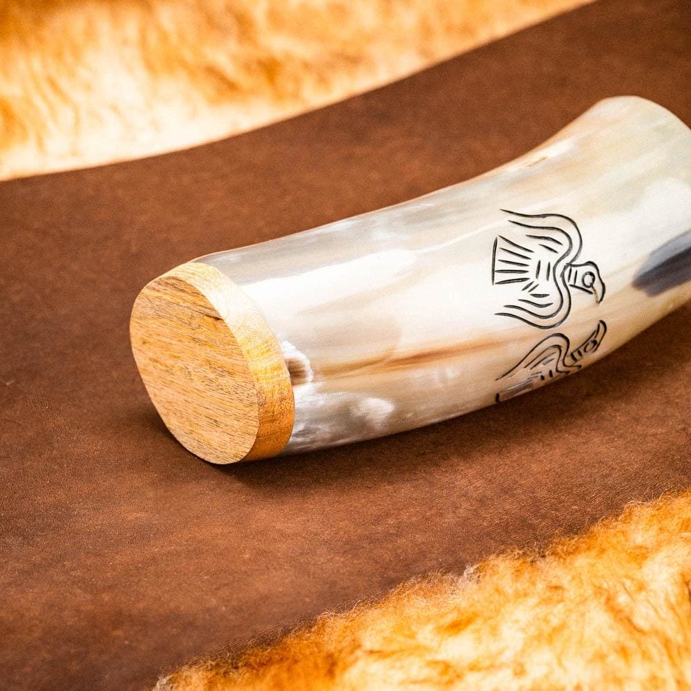 Horn Tumbler With Raven Design-Viking Drinking Horn-Norse Spirit