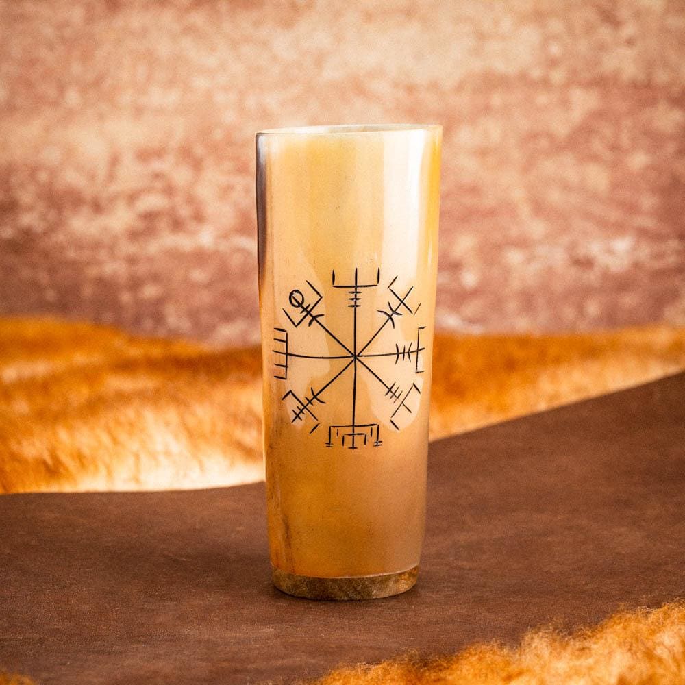 Horn Tumbler With Vegvisir Design-Viking Drinking Horn-Norse Spirit