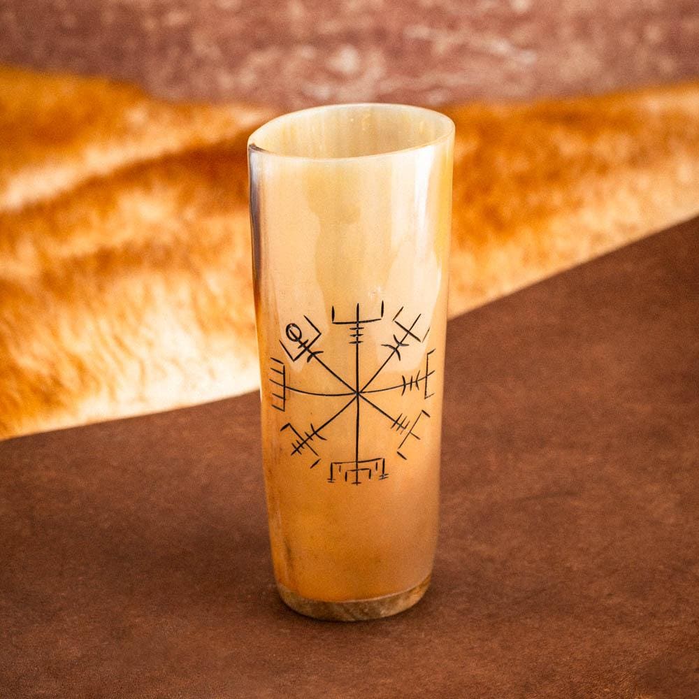 Horn Tumbler With Vegvisir Design-Viking Drinking Horn-Norse Spirit
