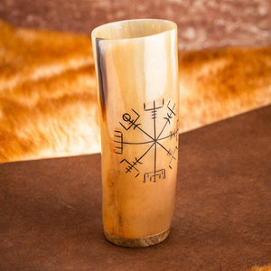 Horn Tumbler With Vegvisir Design-Viking Drinking Horn-Norse Spirit