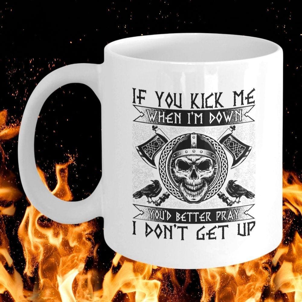 If You Kick Me White Mug-Viking Mug-Norse Spirit