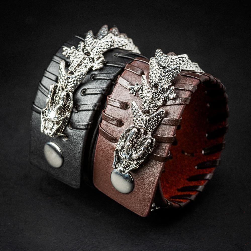 Leather Dragon Cuff-Viking Bracelet-Norse Spirit