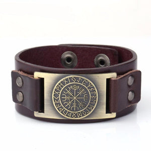 Leather Viking Arm Ring with Vegvisir Design