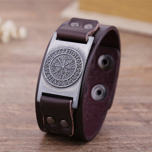Leather Viking Arm Ring with Vegvisir Design
