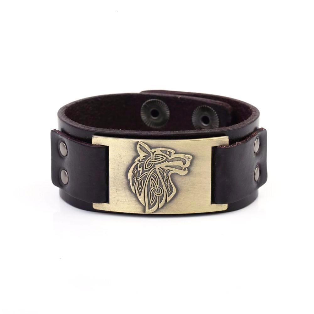 Leather Viking Arm Ring with Fenrir Design