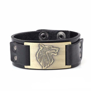 Leather Viking Arm Ring with Fenrir Design