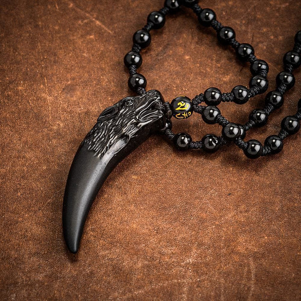 Natural Stone and Obsidian 'Wolf Tooth' Necklace - Norse Spirit