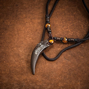 Natural Stone and Obsidian 'Wolf Tooth' Necklace-Viking Necklace-Norse Spirit