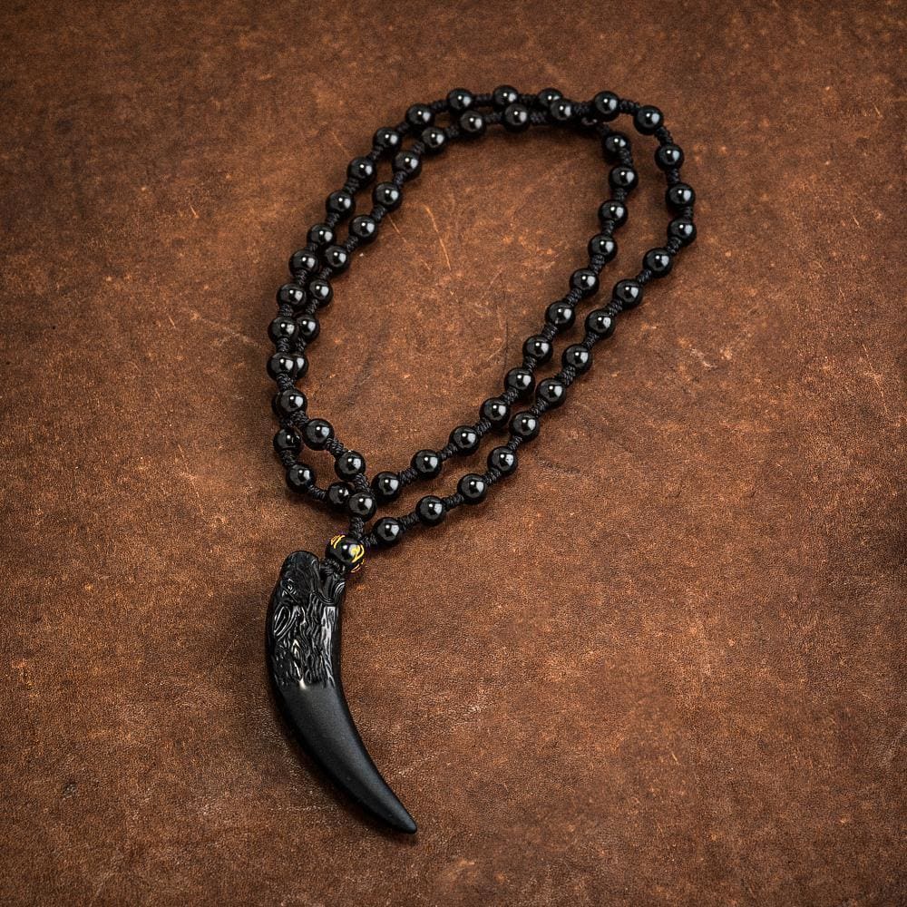 Natural Stone and Obsidian 'Wolf Tooth' Necklace Norse Spirit