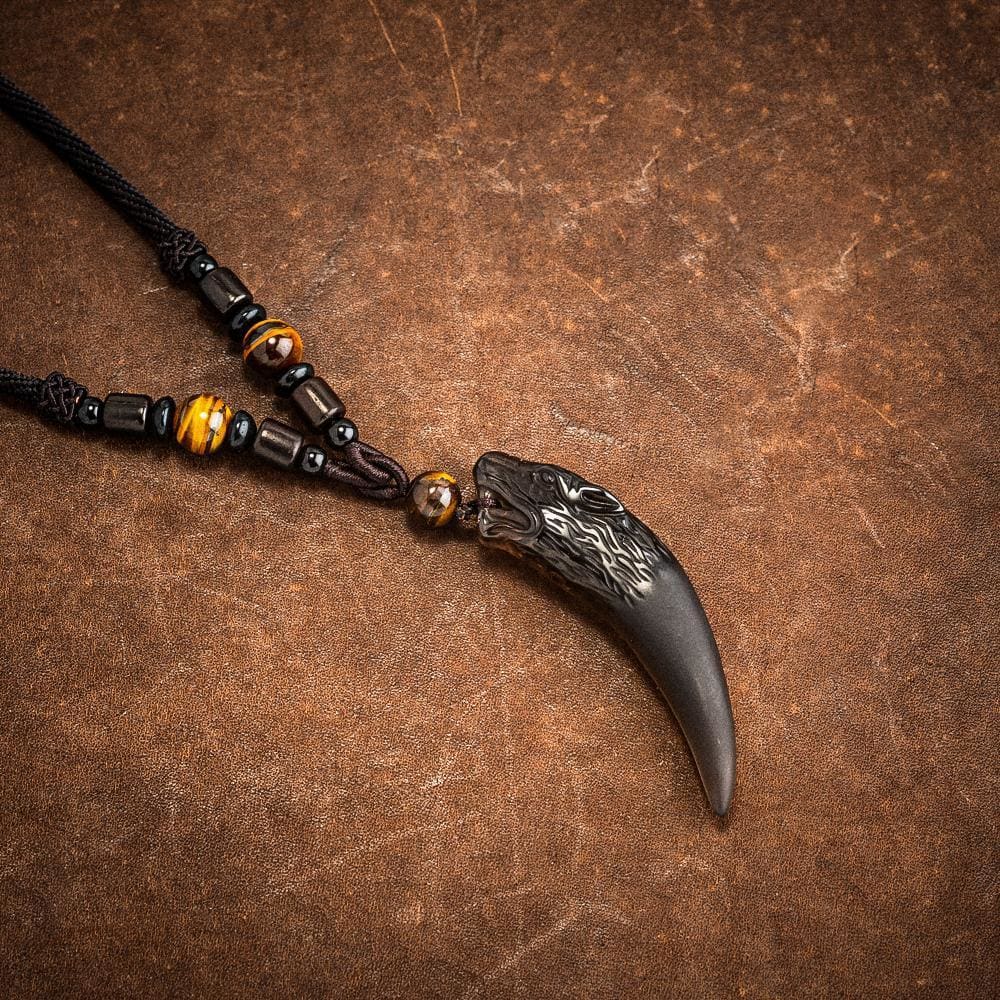 Natural Stone and Obsidian 'Wolf Tooth' Necklace-Viking Necklace-Norse Spirit