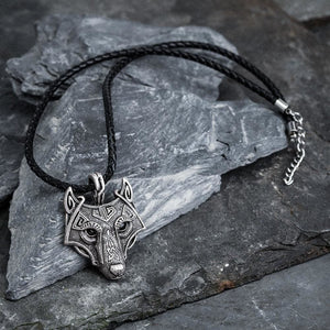 Norse Wolf Head Necklace - Leather Chain-Viking Necklace-Norse Spirit