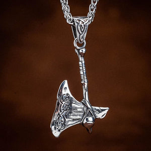 Polished Stainless Steel Axe With Vegvisir Design-Viking Necklace-Norse Spirit