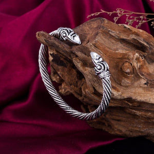 Silver Raven Head Viking Bracelet