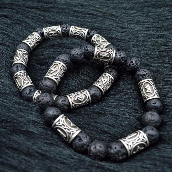 Rune and Lava Stone Viking Bracelet
