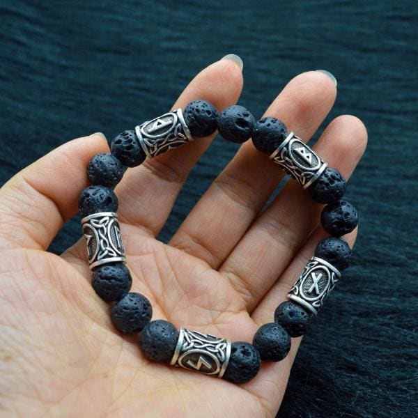 Rune and Lava Stone Viking Bracelet