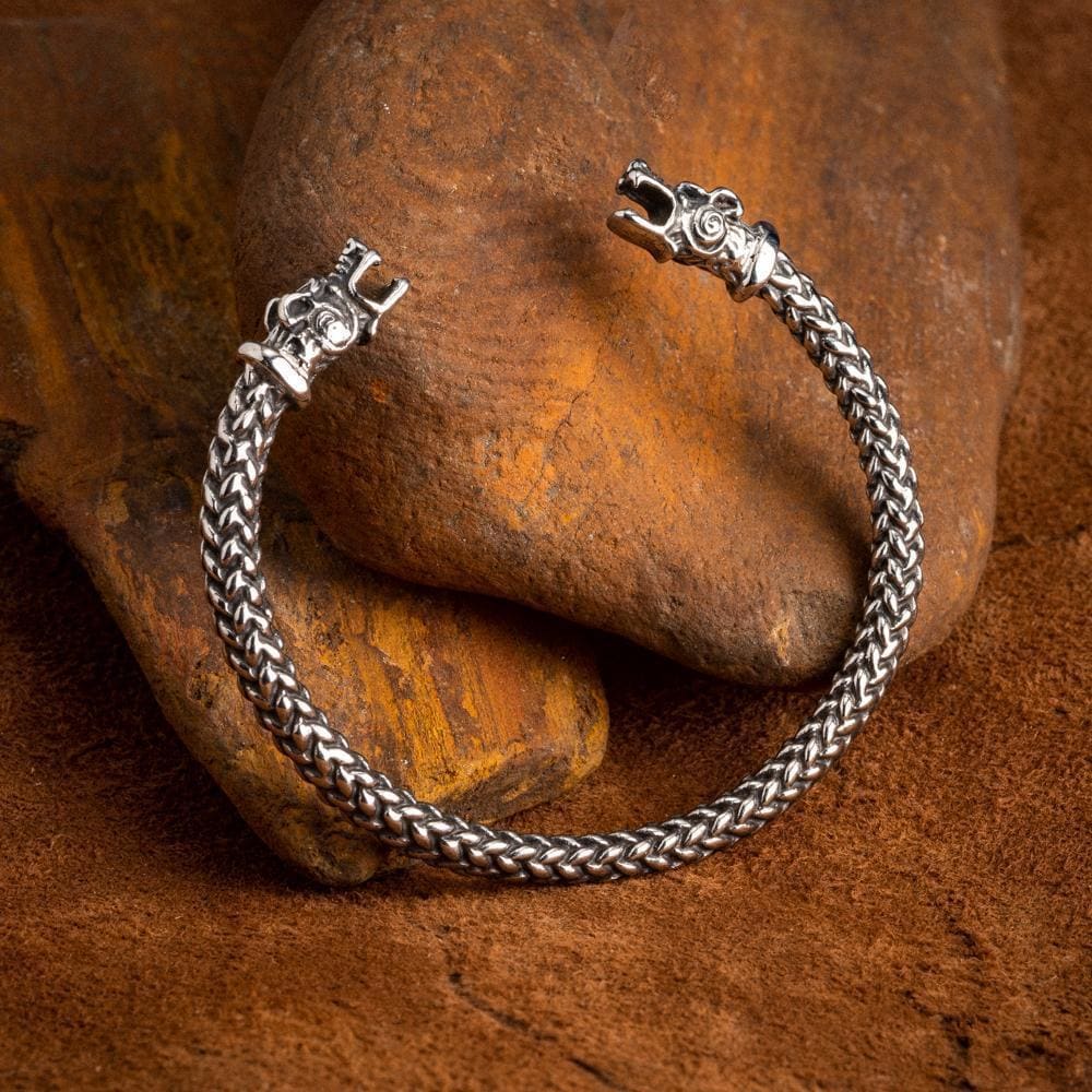 Small Stainless Steel Wolf Head Torc Bracelet-Viking Bracelet-Norse Spirit