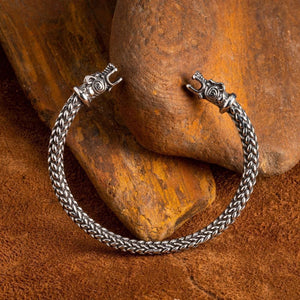 Small Stainless Steel Wolf Head Torc Bracelet-Viking Bracelet-Norse Spirit