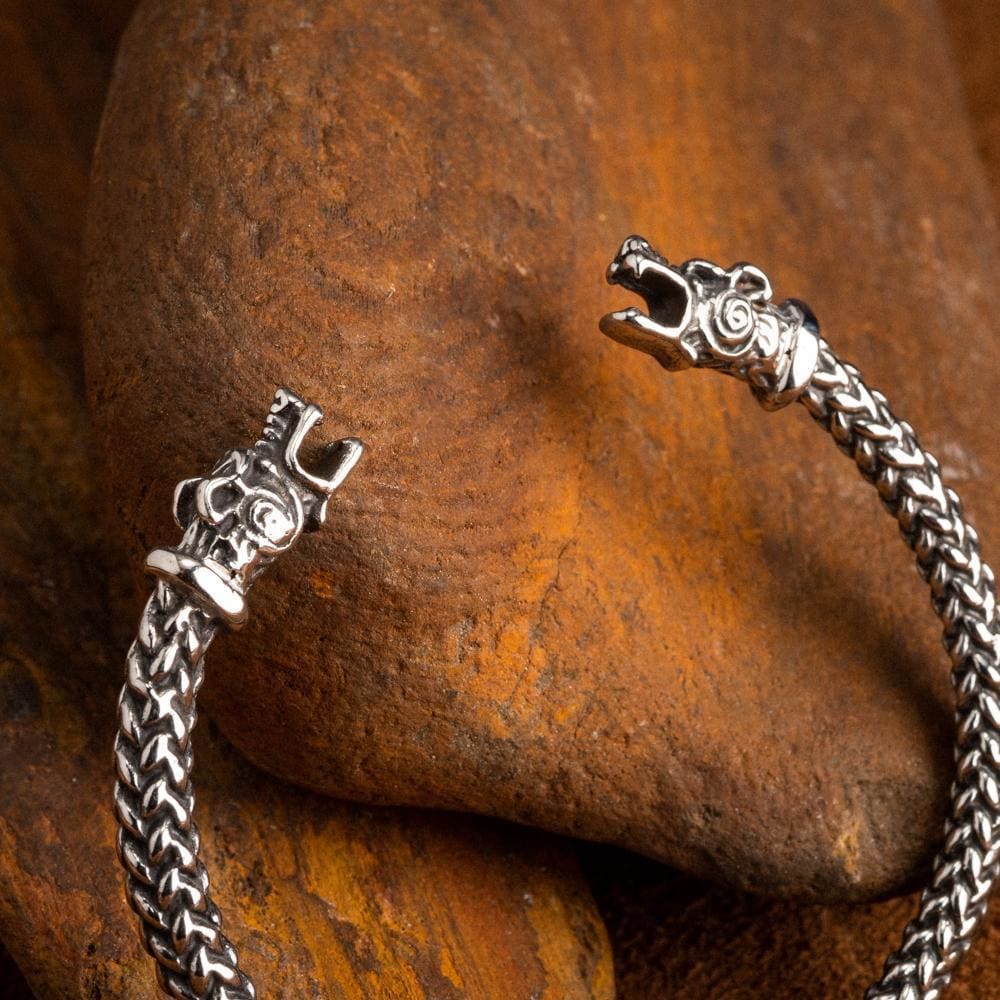 Small Stainless Steel Wolf Head Torc Bracelet-Viking Bracelet-Norse Spirit