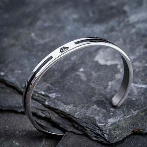 Solid Stainless Steel Cuff Bracelet With Valknut Inscription-Viking Bracelet-Norse Spirit