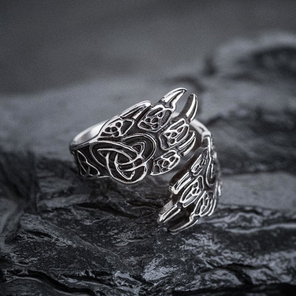 Stainless Steel Adjustable Bear Paw Ring - Norse Spirit