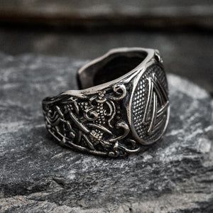 Stainless Steel Adjustable Valknut Signet Ring-Viking Ring-Norse Spirit