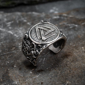 Stainless Steel Adjustable Valknut Signet Ring-Viking Ring-Norse Spirit