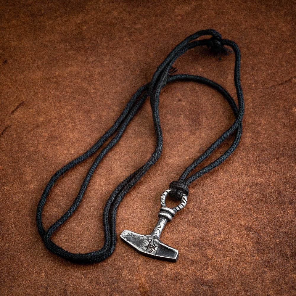 Stainless Steel Aged Hammer on Black Cord-Viking Necklace-Norse Spirit