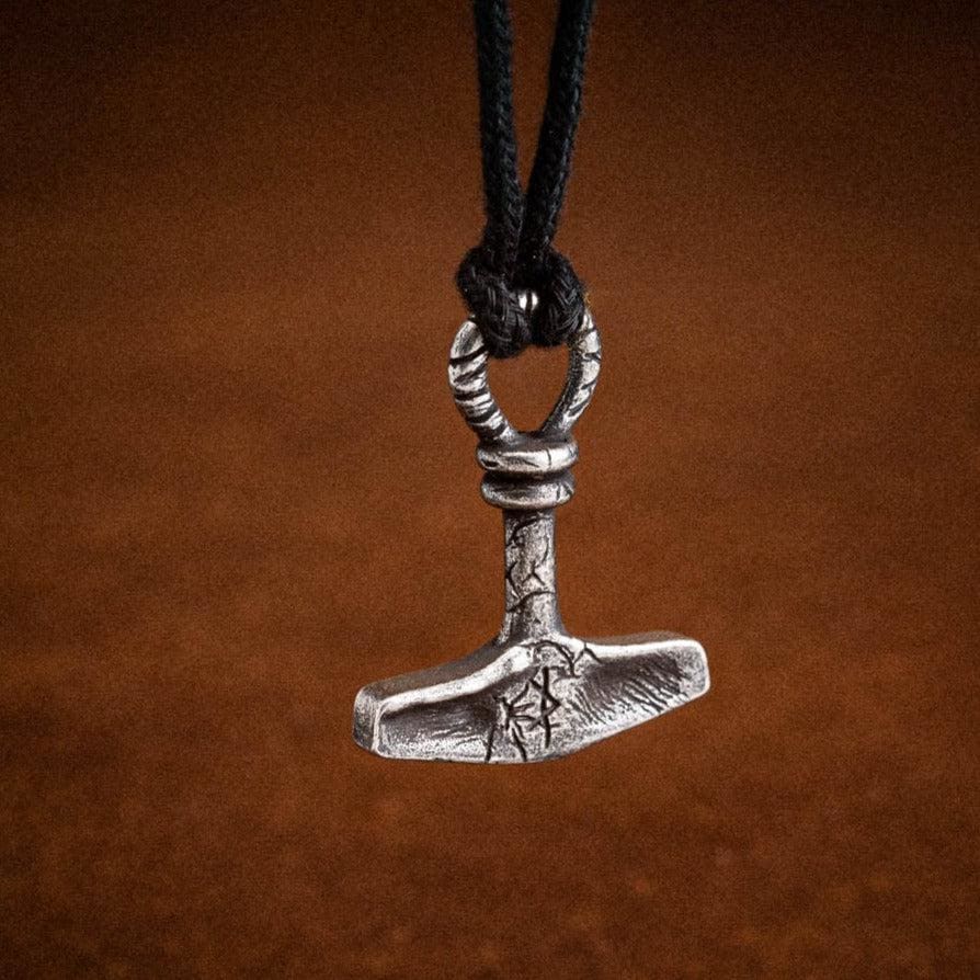 Stainless Steel Aged Hammer on Black Cord-Viking Necklace-Norse Spirit