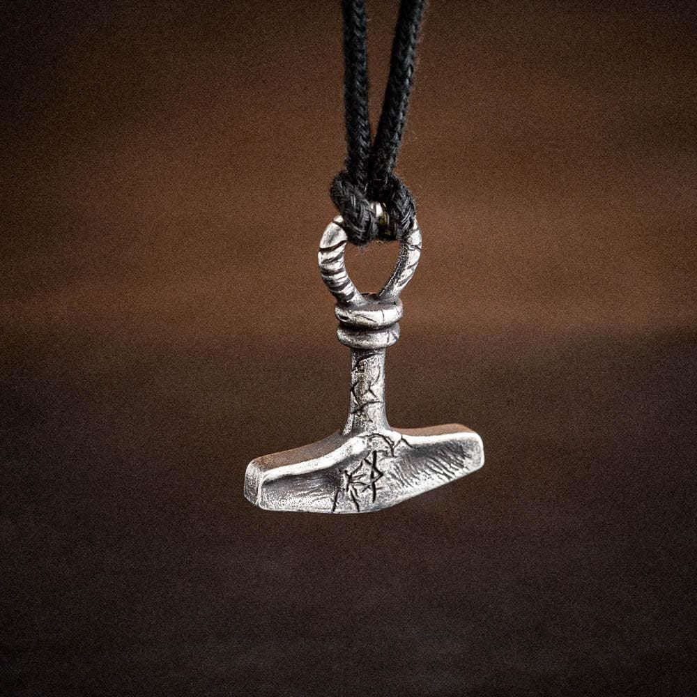 Stainless Steel Aged Hammer on Black Cord-Viking Necklace-Norse Spirit