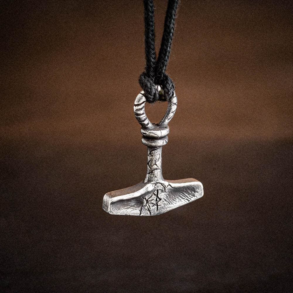 Stainless Steel Aged Hammer on Black Cord - Norse Spirit