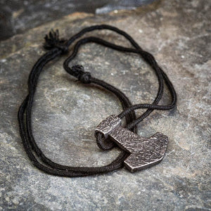 Stainless Steel Aged Mjolnir on Black Cord-Viking Necklace-Norse Spirit