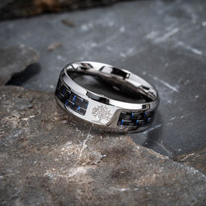 Stainless Steel and Carbon Fibre Tree of Life / Yggdrasil Wedding Band-Viking Ring-Norse Spirit