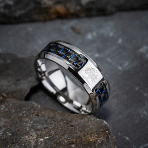 Stainless Steel and Carbon Fibre Tree of Life / Yggdrasil Wedding Band-Viking Ring-Norse Spirit