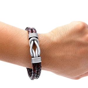 Stainless Steel and Leather Celtic Infinity Knot Bracelet-Viking Bracelet-Norse Spirit