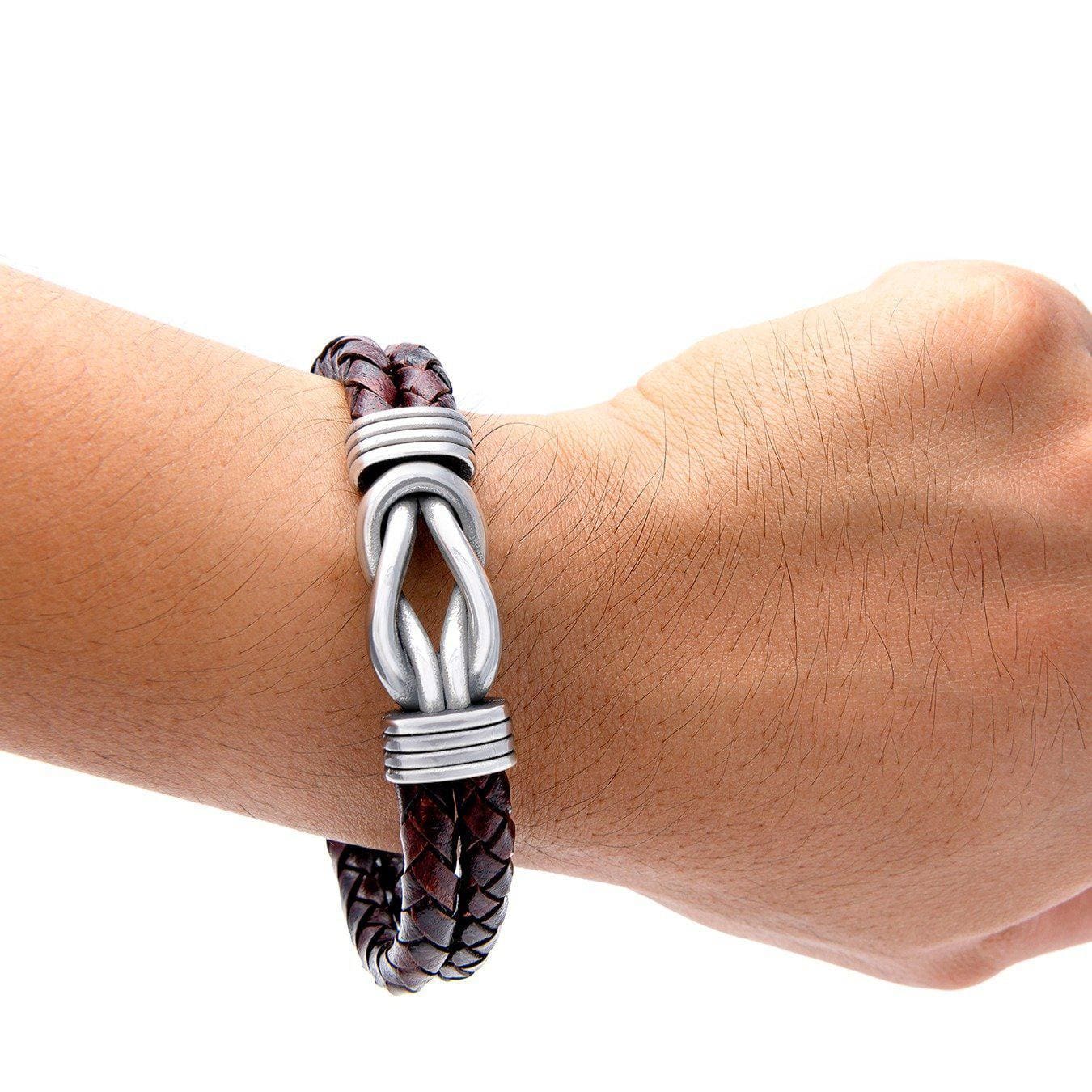 Stainless Steel and Leather Celtic Infinity Knot Bracelet - Norse 