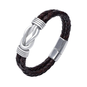 Stainless Steel and Leather Celtic Infinity Knot Bracelet-Viking Bracelet-Norse Spirit